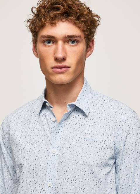 Pepe Jeans Lovejoy Floral Poplin Shirt Men Bleach Blue Z22X1045