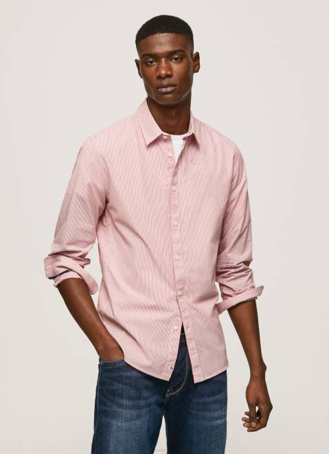 Pepe Jeans Percy Bengal-Striped Poplin Shirt Men Studio Red Z22X1074