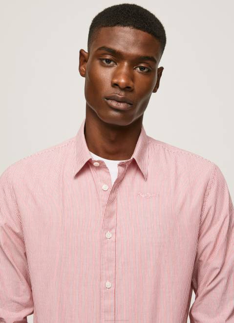 Pepe Jeans Percy Bengal-Striped Poplin Shirt Men Studio Red Z22X1074