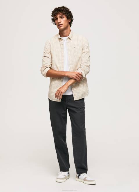 Pepe Jeans Regular Fit Poplin Cotton Shirt Men Stone Z22X1042