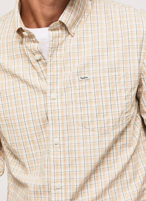 Pepe Jeans Regular Fit Poplin Cotton Shirt Men Stone Z22X1042