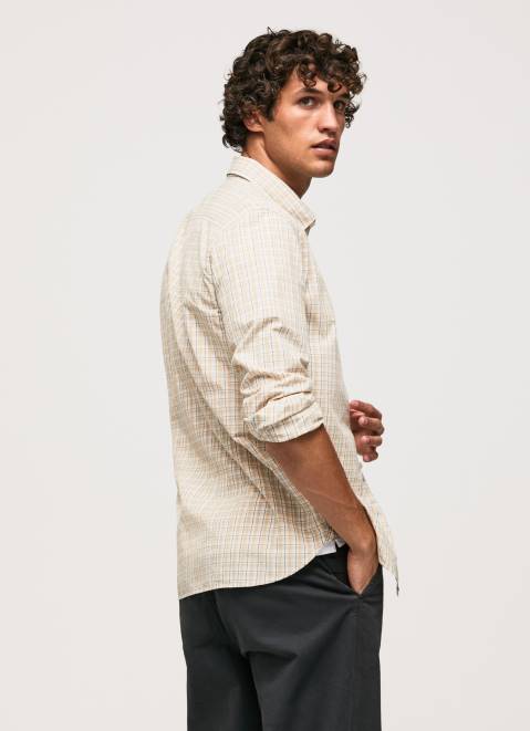 Pepe Jeans Regular Fit Poplin Cotton Shirt Men Stone Z22X1042