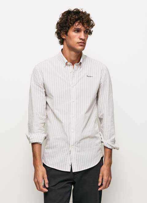 Pepe Jeans Slim Fit Poplin Cotton Shirt Men White Z22X1022