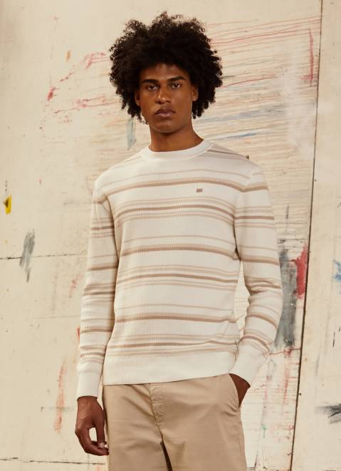 Pepe Jeans Striped Print Cotton Jersey Men Off White Z22X866