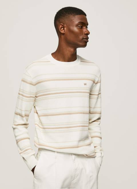 Pepe Jeans Striped Print Cotton Jersey Men Off White Z22X866