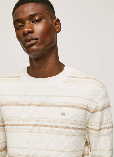 Pepe Jeans Striped Print Cotton Jersey Men Off White Z22X866