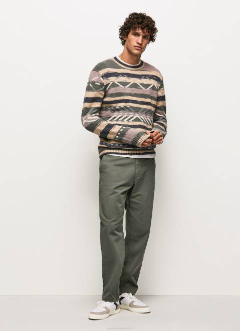 Pepe Jeans Striped Round Collar Jersey Men Multi Z22X857