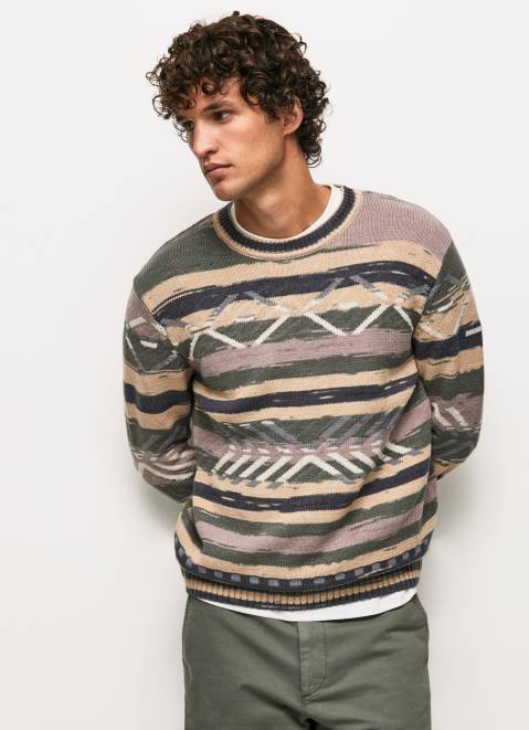 Pepe Jeans Striped Round Collar Jersey Men Multi Z22X857