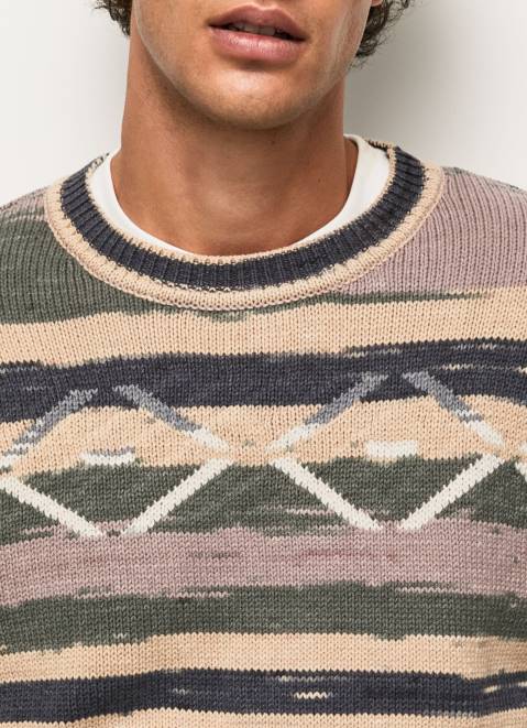 Pepe Jeans Striped Round Collar Jersey Men Multi Z22X857