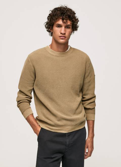 Pepe Jeans Waffle Knit Cotton Jersey Men Camel Z22X855