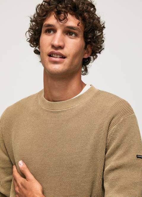 Pepe Jeans Waffle Knit Cotton Jersey Men Camel Z22X855