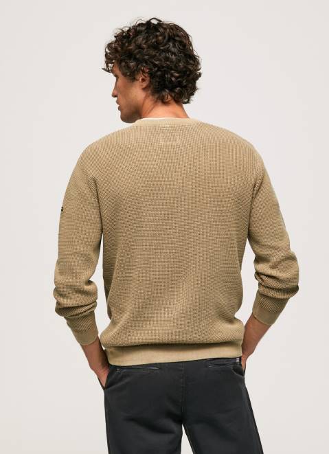 Pepe Jeans Waffle Knit Cotton Jersey Men Camel Z22X855