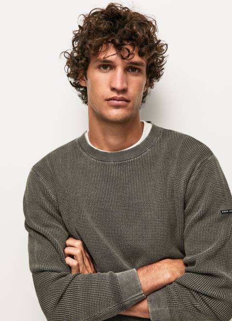 Pepe Jeans Waffle Knit Cotton Jersey Men Washed Black Z22X854