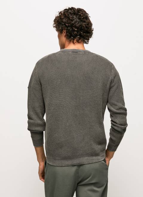 Pepe Jeans Waffle Knit Cotton Jersey Men Washed Black Z22X854