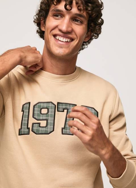 Pepe Jeans 1973 Logo Cotton Jumper Men Stone Z22X889