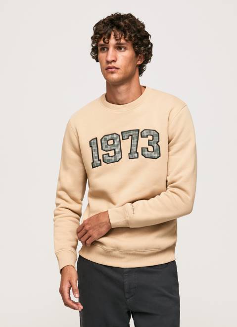 Pepe Jeans 1973 Logo Cotton Jumper Men Stone Z22X889