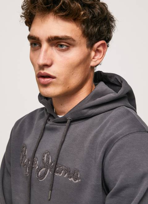 Pepe Jeans Cotton Hoodie Men Washed Black Z22X875