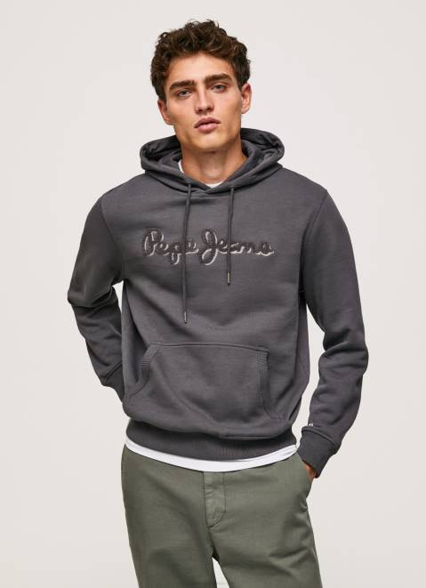 Pepe Jeans Cotton Hoodie Men Washed Black Z22X875