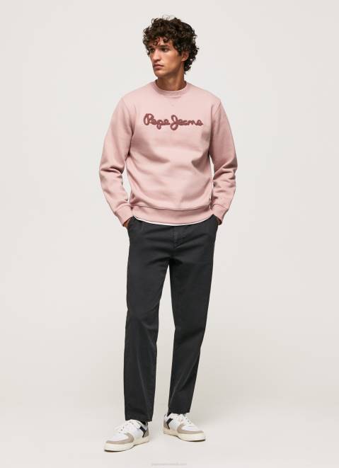 Pepe Jeans Embroidered Logo Cotton Jumper Men Bleach Pink Z22X882