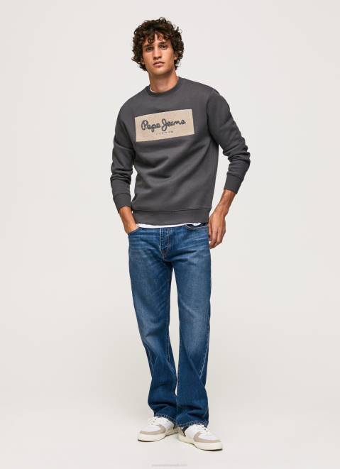 Pepe Jeans Embroidered Logo Cotton Jumper Men Washed Black Z22X872
