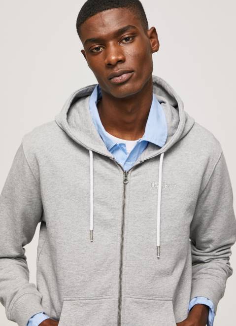 Pepe Jeans Logo Print Zipped Jumper Men Grey Marl Z22X883
