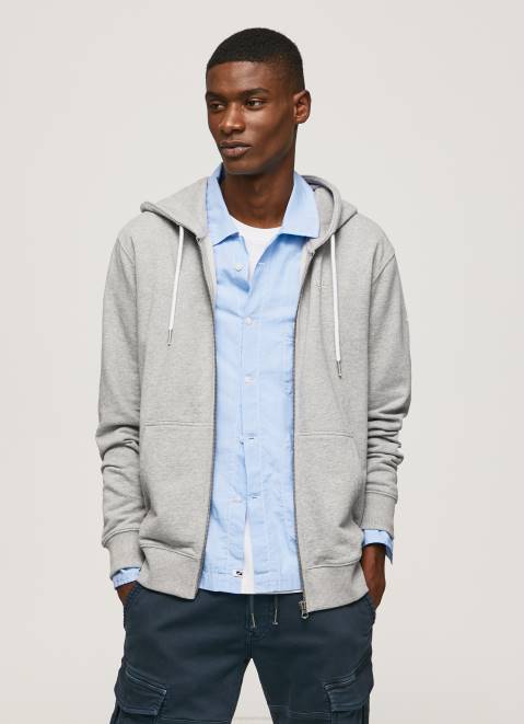 Pepe Jeans Logo Print Zipped Jumper Men Grey Marl Z22X883