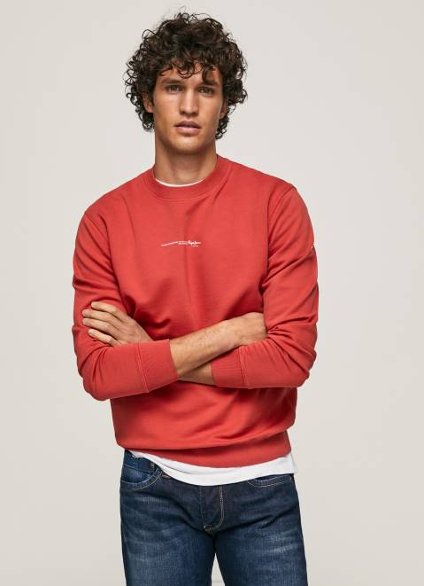 Pepe Jeans Logo Printed Cotton Sweatshirt Men Studio Red Z22X906