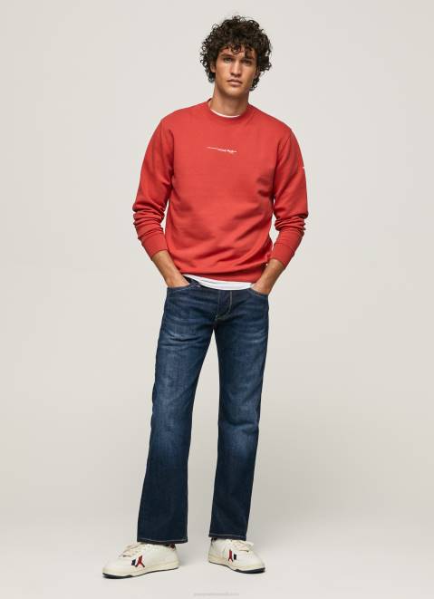 Pepe Jeans Logo Printed Cotton Sweatshirt Men Studio Red Z22X906