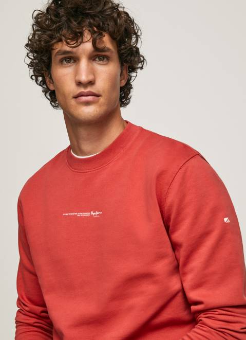 Pepe Jeans Logo Printed Cotton Sweatshirt Men Studio Red Z22X906