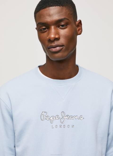 Pepe Jeans Printed Logo Cotton Jumper Men Bleach Blue Z22X876