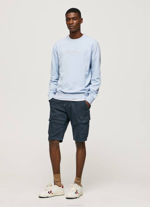Pepe Jeans Printed Logo Cotton Jumper Men Bleach Blue Z22X876
