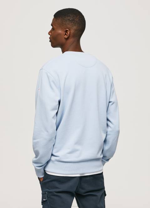 Pepe Jeans Printed Logo Cotton Jumper Men Bleach Blue Z22X876