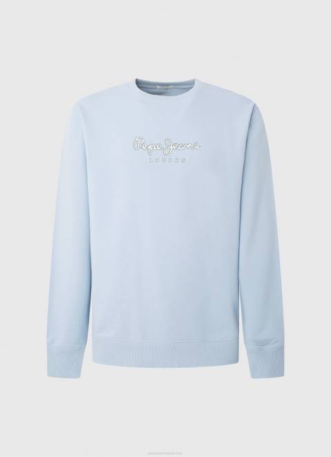 Pepe Jeans Printed Logo Cotton Jumper Men Bleach Blue Z22X876