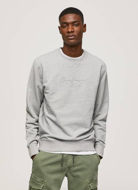 Pepe Jeans Printed Logo Cotton Jumper Men Grey Marl Z22X895