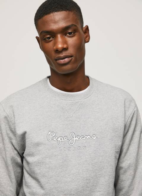 Pepe Jeans Printed Logo Cotton Jumper Men Grey Marl Z22X895