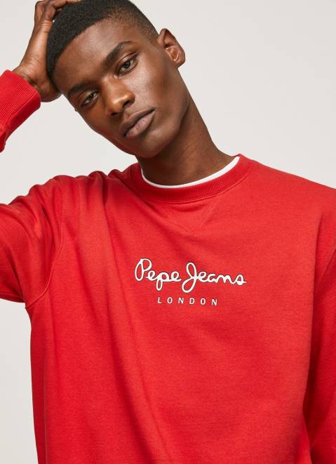 Pepe Jeans Printed Logo Cotton Jumper Men Studio Red Z22X890