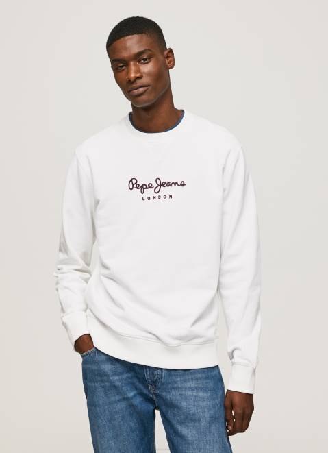 Pepe Jeans Printed Logo Cotton Jumper Men White Z22X880