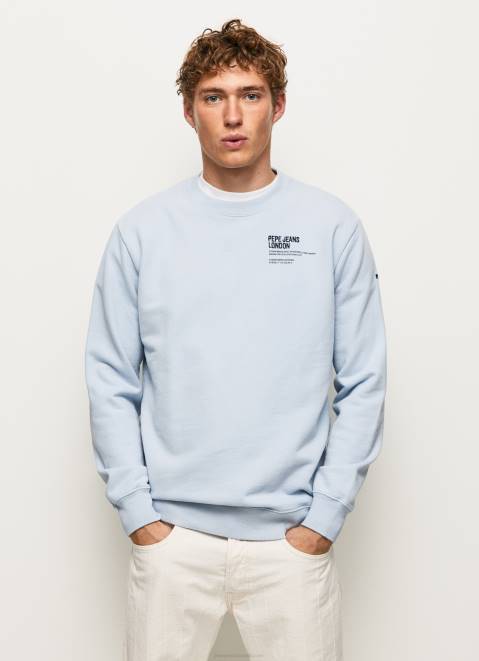 Pepe Jeans Rounded Collar Cotton Jumper Men Bleach Blue Z22X869