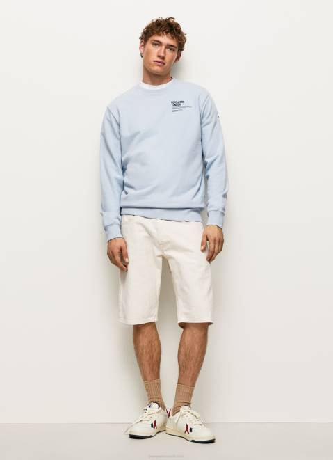 Pepe Jeans Rounded Collar Cotton Jumper Men Bleach Blue Z22X869