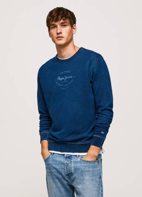 Pepe Jeans Rounded Collar Cotton Jumper Men Indigo Z22X868
