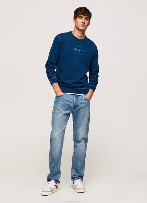 Pepe Jeans Rounded Collar Cotton Jumper Men Indigo Z22X868