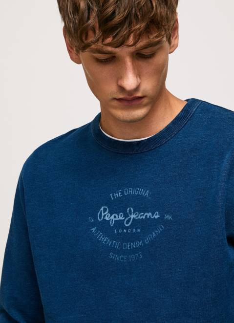 Pepe Jeans Rounded Collar Cotton Jumper Men Indigo Z22X868