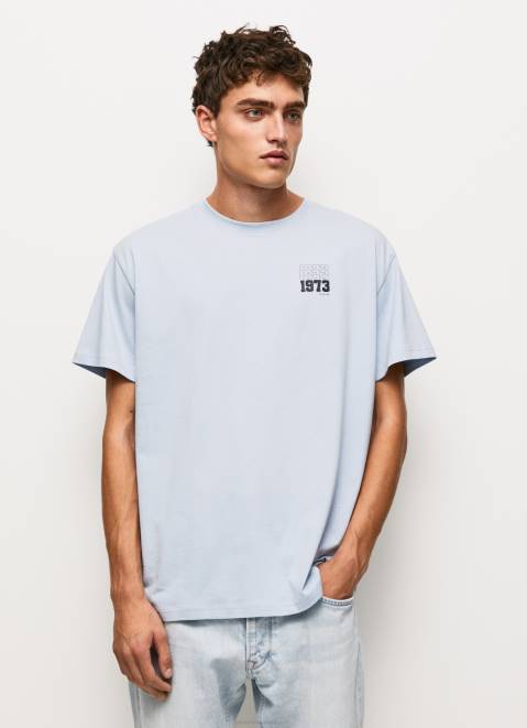 Pepe Jeans 1973 Logo Cotton T-Shirt Men Bleach Blue Z22X924