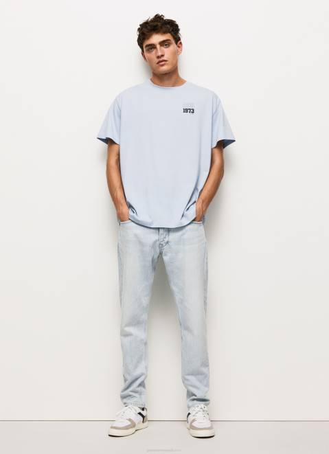 Pepe Jeans 1973 Logo Cotton T-Shirt Men Bleach Blue Z22X924