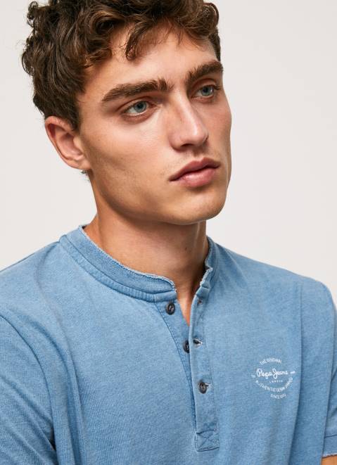Pepe Jeans Baker Collar Cotton T-Shirt Men Light Blue Z22X965