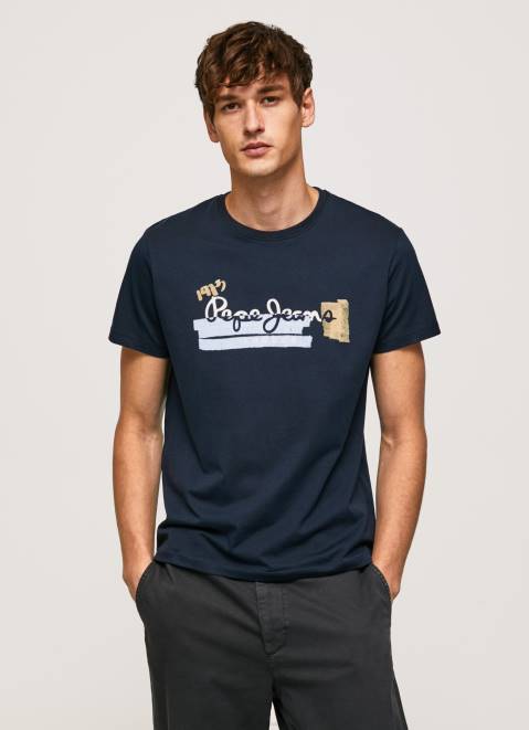Pepe Jeans Cotton T-Shirt With Brushes Logo Men Dulwich Z22X932