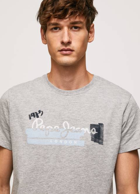 Pepe Jeans Cotton T-Shirt With Brushes Logo Men Grey Marl Z22X931
