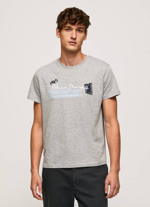 Pepe Jeans Cotton T-Shirt With Brushes Logo Men Grey Marl Z22X931