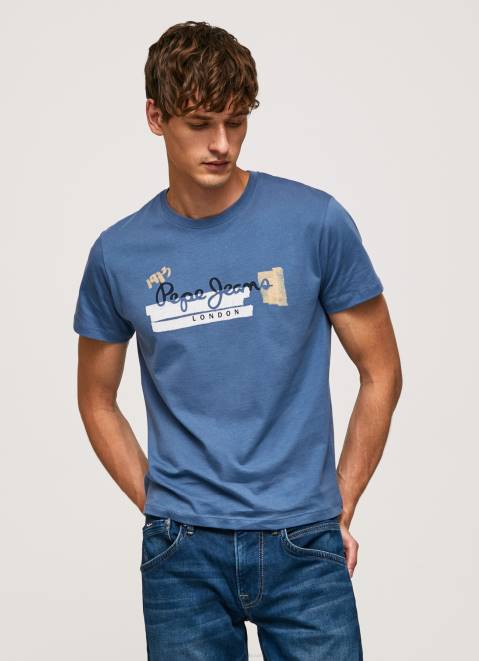 Pepe Jeans Cotton T-Shirt With Brushes Logo Men Ozzy Z22X929