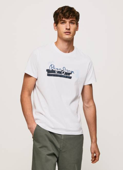 Pepe Jeans Cotton T-Shirt With Brushes Logo Men White Z22X930